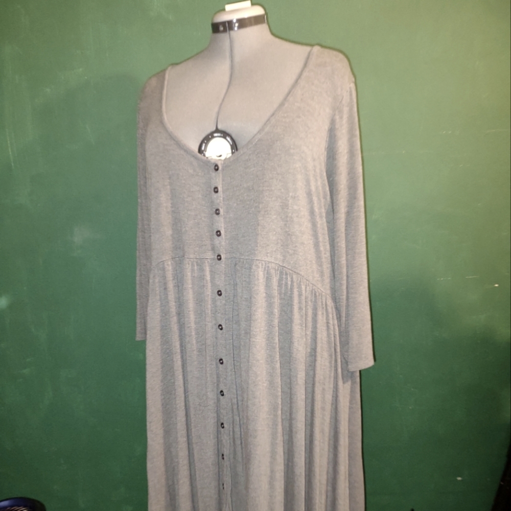 Gray Henley Babydoll Scoop Neck Jersey Knit Button Down Dress Comfortable Torrid